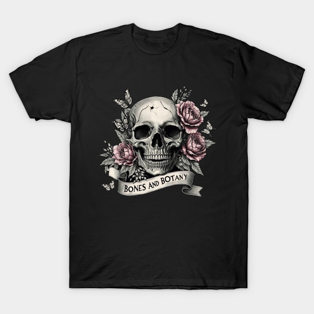 Bones and botany, Skull human anatomy floral, pink watercolor roses, Bones and Botany art anatomy T-Shirt by Collagedream